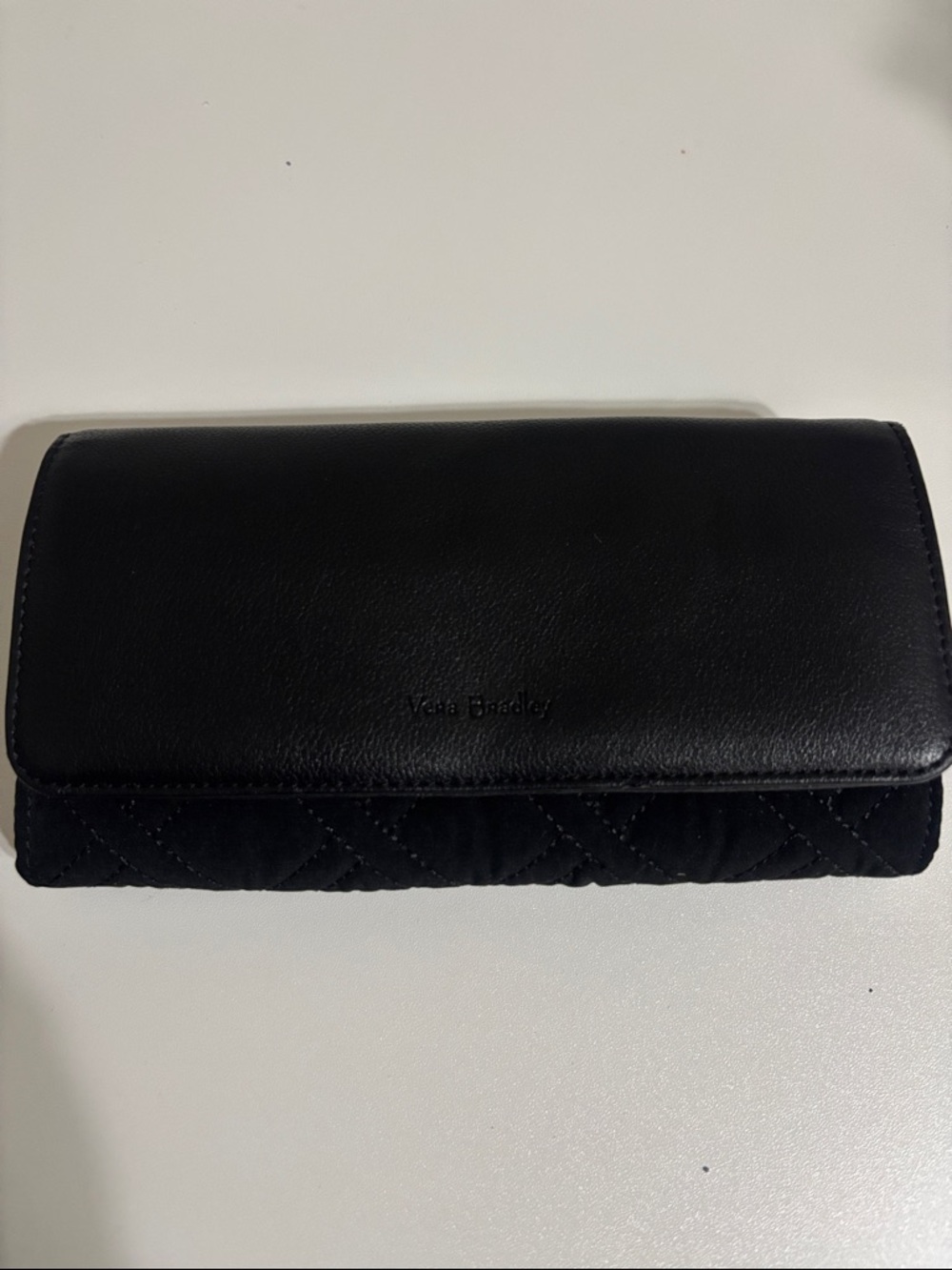 Vera Bradley Audrey Black Quilted & Leather Wallet. 8”w x 4.5”h
